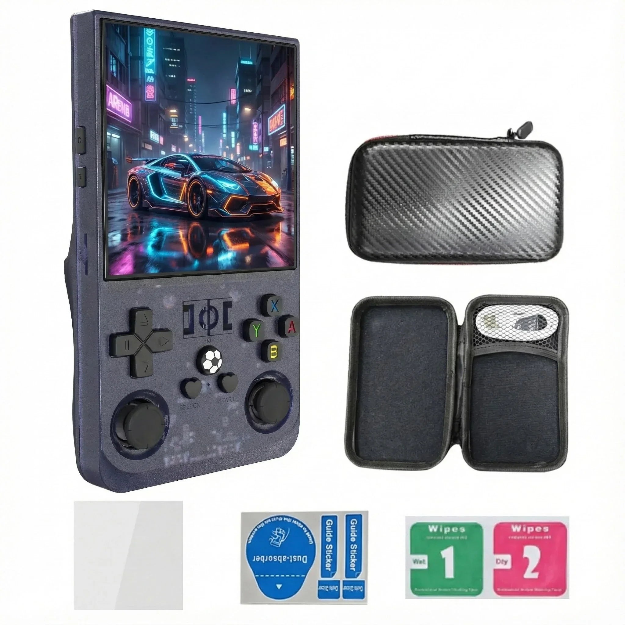 R36MAX Retro Handheld Konsole Grau mit Gaming Display und Zubehör